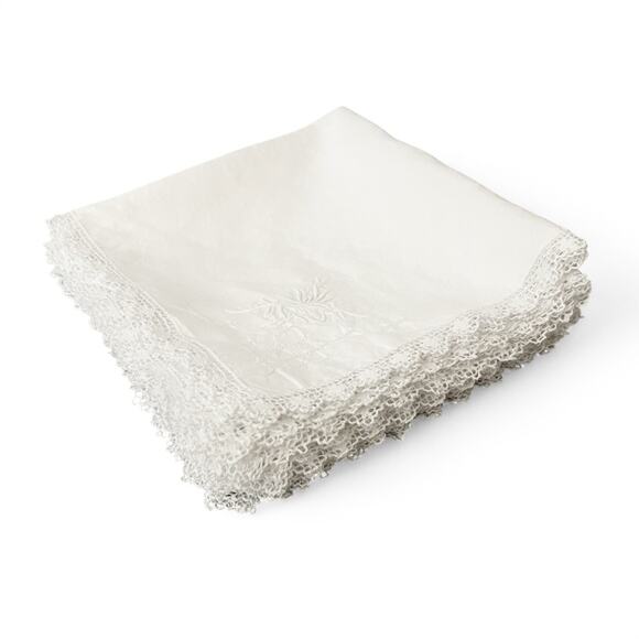 Vintage White Napkins Set 12 Cotton Blend Embroidered Floral Design Crochet Trim - Picture 9 of 10